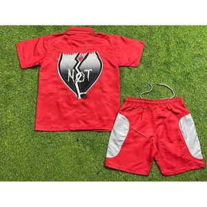 Ensemble de shorts sportifs unisexe en satin imprimé flamme, 2 pièces, manches courtes, fermeture éclair, coupe régulière, vêtements de sport printemps-été - Product Image 6