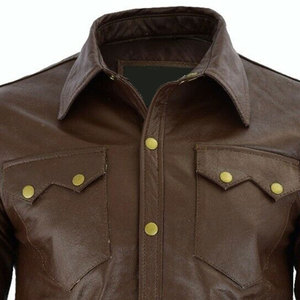 SALVA <b>LEATHER</b> Plus Size Men <b>Leather</b> Satin Summer <b>Shirt</b> Breathable Knitted Casual Long Sleeve Button-Up Turn-Down Collar Solid - Product Image 6