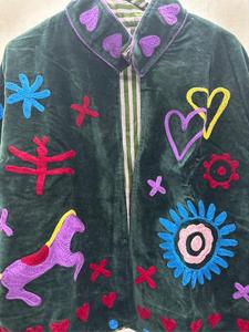 Elegant Green Velvet Floral Embroidered Suzani Jacket With Horse Pattern Full Sleeve <b>Stand</b> Collar Bohemian Women Autumn <b>Coat</b> - Product Image 5