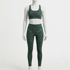 Leggings à taille haute à imprimé géométrique, longueur intégrale, extensibles, respirants, pantalons de yoga sportifs pour femmes, motif vert, polyester - Product Image 5