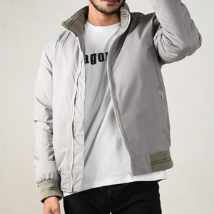 Chaqueta Bomber Gris para Hombre, con Capucha, Cierre de Cremallera, Cuello Redondo, Informal, Ligera, Resistente al Viento, de Nailon, para Primavera - Product Image 4