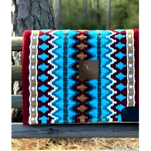 <b>Blue</b> Red Western Saddle Pad Navajo Geometric Woven Wool Blend Horse <b>Blanket</b> Contoured Comfort Ranch Trail Riding Pad - Product Image 2