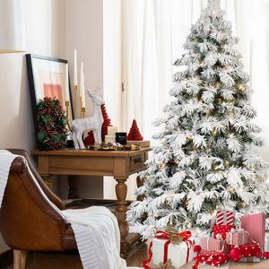 Sapin de Noël floqué pré-éclairé de 2,4 m avec 470 lumières LED blanc chaud, design pin enneigé, branches articulées, support métallique - Product Image 2
