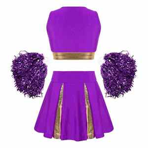 Ensemble d'uniformes de cheerleading personnalisés pour jeunes, vêtements de sport scolaires pour enfants, haut court et jupe plissée avec pompons - Product Image 5