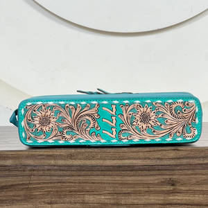 Soporte para rizador de pelo de cuero repujado floral occidental 777 Lucky Design, resistente al calor, para plancha de pelo, estuche de viaje - Product Image 2