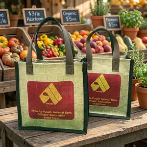 <b>Jute</b> <b>Shopping</b> <b>Bag</b> 12x12x5 Inch Reusable Natural Fiber Tote Designed Customized Strap Zipper Closure Travel Canvas Lining - Product Image 2