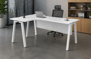 L Shape Modern <b>Office</b> Desk with Metal Legs for Home & Commercial Use White Stable Structure - Product Image 3