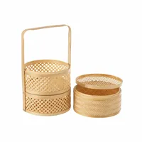 Traditionele Souvenir Bamboe 3 Lagen Mand Met Deksel Steeamer Food Fruit Opslag Beste Idee Voor Restaurant En Cadeau-Accessoires