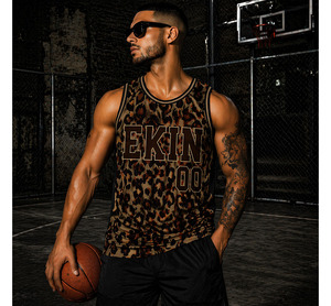 Maillot de basket-ball unisexe personnalisé 2025, motif léopard 3D marron doré, respirant, 100% polyester, design rétro, impression numérique, Laker - Product Image 3