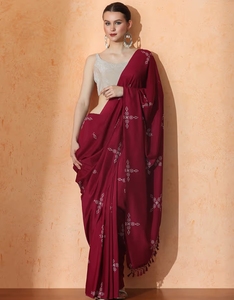 Sari de Algodón Muselina Floral Rosa KV con Blusa sin Coser para Fiestas, Sin Arrugas y de Secado Rápido - Product Image 1
