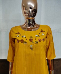 Conjunto de Kurti de Seda Bordada Premium para Mujer, Ropa Tradicional Elegante, Colección Boutique, Atuendo Especial para Festivales 85092 amarillo - Product Image 4