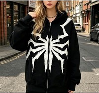 Sweat-shirt à capuche noir zippé avec imprimé araignée blanche, coupe classique, unisexe, décontracté, en molleton 100% coton, écologique, pour l'automne