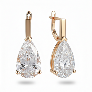 Boucles d'oreilles clous solitaires en or rose avec diamant taille poire certifié IGI – Tendance, pour femme, mariée, mariage, anniversaire, cadeau de fête, bijou raffiné - Product Image 2