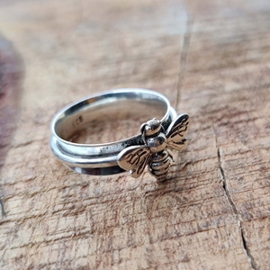 แหวนเงินแท้ 925 รูปผึ้งหมุนได้ ทำมือ แหวนนิ้วโป้งแบบหมุนได้ สำหรับทุกเพศ เหมาะสำหรับงานแต่งงานหรือเป็นของขวัญในงานปาร์ตี้ - Product Image 2