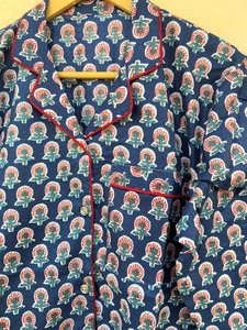 Ensemble de pyjama en coton à imprimé floral bleu, taille plus, tenue de nuit pour demoiselle d'honneur, pyjama pour femmes, vêtements de nuit à manches courtes, robe pour femmes - Product Image 4