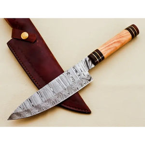 Couteau de chef moderne personnalisé fait main Burraq, lame en acier Damas de 8 pouces, épaisseur 3,0 mm, manche en bois, étui en cuir - Product Image 4
