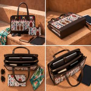 Bolso de Mano Ejecutivo de Lujo Personalizado para Portátil, con Estampado Jacquard de Jaipur, con Bolsillo y Detalles en Cuero, Set de Maletín para Mujer - Product Image 3