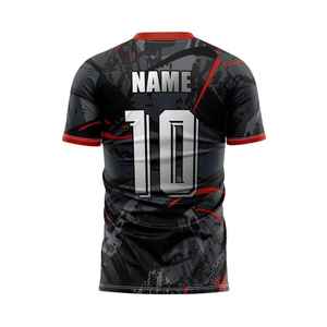 Maillot de football unisexe à col en V, manches courtes, rouge, noir, blanc, sublimé, respirant, anti-transpiration, antibactérien, en polyester - Product Image 2