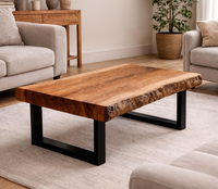 Nouvelle table basse de restaurant en bois massif à bord naturel avec pieds en métal, design pliable pour hôtel et usage extérieur