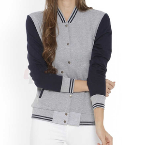 Chaqueta Varsity Gris y Azul Marino para Mujer, Estilo Casual, con Bloques de Color, Cierre de Botones, Tejida en Poliéster y Algodón, para Primavera - Product Image 1