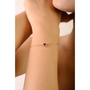 14K Solid Gold Timeless Heart <b>Ruby</b> Halo Diamond Tennis <b>Bracelet</b> - Product Image 3