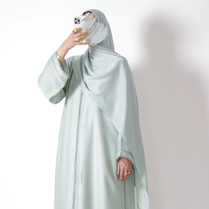 OEM Women Modest Satin Plaid Abaya Factory Luxury with Custom Colors Sizes Embroidery Options Floor-Length A-Line Silhouette - Product Image 1