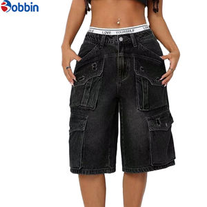 Vaqueros Cargo Holgados de Moda Sencilla para Mujer, de Pierna Ancha, Lavables, Estilo Boyfriend, con Bolsillos Laterales, de Mezclilla hasta la Rodilla, Ideales para Verano - Product Image 3