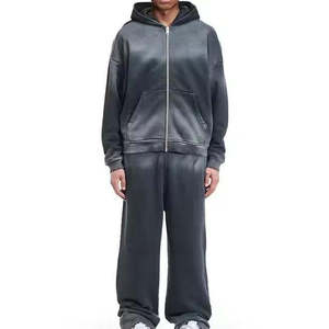 <b>American</b> Standing Collar Terry Knitted <b>Hoodie</b> Suit Men's Winter Fashion Brand Loose Casual Pants Sports Two Sets - Product Image 1