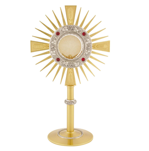 Ostensorio Católico de Metal Dorado para la Eucaristía, con Diseño de Rayos Solares y Pedestal, para Exhibición en el Altar de la Iglesia - Product Image 4