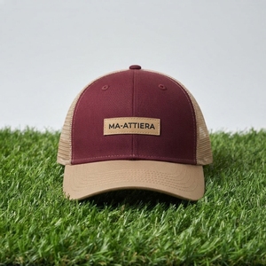 Casquette de baseball pour homme, beige bordeaux, style trucker, dos en mesh, fermeture snapback, logo personnalisé, ajustable - Product Image 5