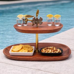 Plateau de service en bois à 2 niveaux résistant à la chaleur, plateau à dessert en bois d'olivier, support de présentation pour collations pour table de fête - Product Image 2