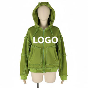 Sudadera con Capucha Unisex Verde Oliva, Cierre de Cremallera, Talla Grande, Felpa Francesa de Algodón, Informal, con Bolsillos, Logotipo Frontal, para Otoño - Product Image 1