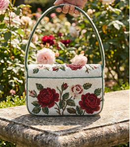 Sac à bandoulière rectangulaire léger brodé de fleurs et de papillons perlés faits à la main avec chaîne détachable - Product Image 6