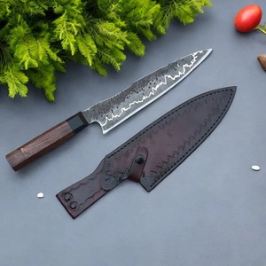 Couteau de chef artisanal en acier carbone de 13 pouces, fabriqué sur mesure par Ahmad Fabric, avec étui en cuir, manche élégant, personnalisable. - Product Image 4