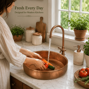 Handcrafted <b>Round</b> Smooth Copper Vessel Wash <b>Basin</b> Luxury Countertop Bathroom Sink Premium Designer Copper <b>Basin</b> for Home Hotel - Product Image 4