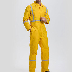 <b>Men's</b> Yellow Hi Visibility Breathable Quick Dry Reflective Safety <b>Overalls</b> Polyester Material Industrial Uniform - Product Image 1