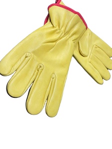 Venta al por mayor vaca dividida hombres blanco amarillo conducción camión trabajador guantes 10 pulgadas cuero de vaca guantes de conductor seguridad cuero de vaca - Product Image 3