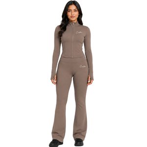 Conjunto Deportivo de Dos Piezas para Mujer, Chaqueta Ajustada de Invierno y Pantalones de Yoga Acampanados, Cintura Alta, Manga Larga, Ropa Deportiva, Conjuntos Coordinados de Yoga - Product Image 1