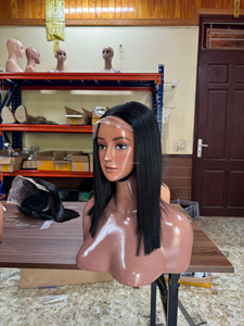 Swiss Lace Front <b>Wig</b> Medium Length 200% Density Virgin Vietnamese Hair Natural Black Baby Hair Transparent Lace Average Size - Product Image 6