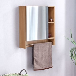 Armadietto a Specchio da Bagno a Parete con Mensole e Portasciugamani, Mobiletto Portamedicinali Sopra il WC - Product Image 1
