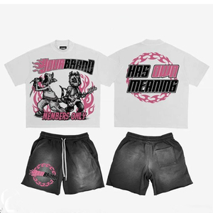 <b>Men's</b> T-Shirt and Shorts Set Street Style Printed Cotton <b>Summer</b> Wear Crew Neck Fashion Art Design - Product Image 3
