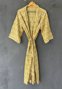 Bata tipo kimono larga con cuello en V de algodón con estampado floral para mujer, bata de baño holgada de manga larga, ropa de casa suave, transpirable y ligera - Product Image 3
