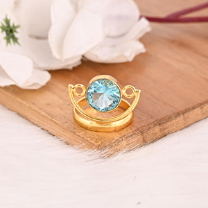 <b>Blue</b> Topaz Gemstone <b>Ring</b> for Women Gold Plated Adjustable Trendy Fashion Jewelry - Product Image 2