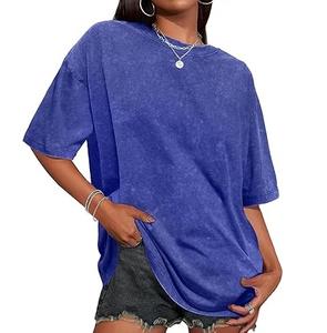 Camiseta Oversize con Hombros Caídos y Lavado Ácido para Mujer, con Logotipo Personalizado y Estampado, Ropa Casual para Mujer, Camisetas con Lavado Ácido - Product Image 1