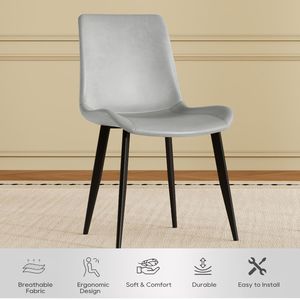 Set di 4 Sedie da Pranzo Moderne per Casa e Ristorante, Sedute in Pelle PU Grigia Floreale con Gambe in Acciaio al Carbonio Nero - Product Image 2