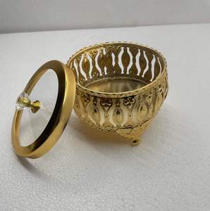 Decorative Jewelry <b>Box</b> with Crystal Knob Gold Metal Filigree Round Glass Storage <b>Box</b> for Rings <b>Earrings</b> Trinkets Vanity - Product Image 2