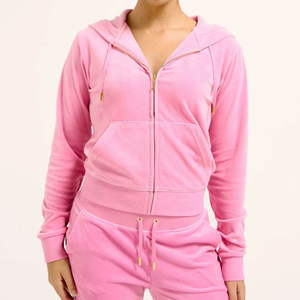 <b>Womens</b> <b>Velour</b> <b>Tracksuit</b> 2 Piece Outfits for <b>Women</b> Long Sleeve Hooded Zip Tops Jogging Velvet Sportswear - Product Image 3