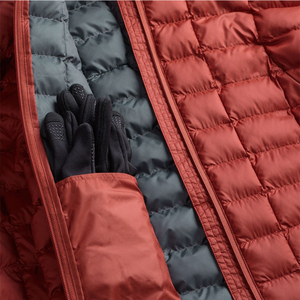Men's Red Quilted Puffer Jacket Stand Collar Zipper Closure Windproof Casual Winter Wear - Product Image 5