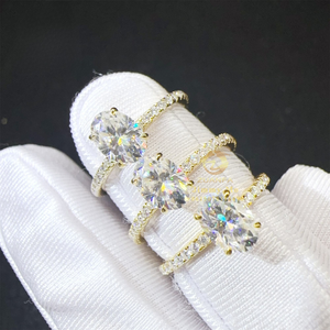 Anillos de compromiso y boda de plata 925 con oro real en oferta, anillos de compromiso con diamantes de corte ovalado, anillos unisex de moissanita. - Product Image 5