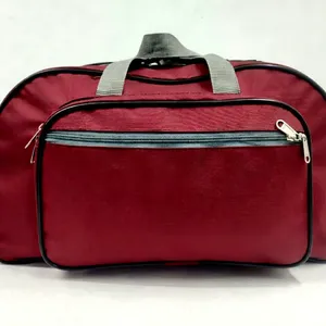 Large Maroon Casual Foldable Polyester <b>Travel</b> <b>Duffel</b> <b>Bag</b> with Front Zipper Pocket Dual Carry Handles and Durable Fabric - Product Image 1